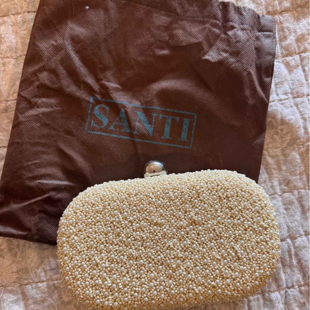 Santi Cream Beaded Clutch